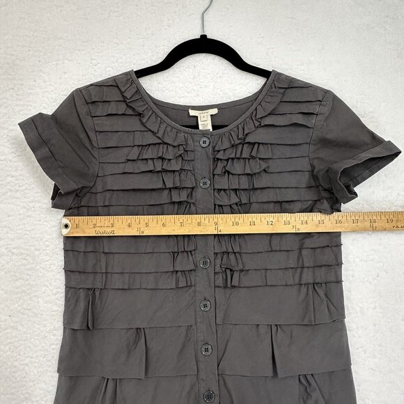 J. Crew Women's Carly Tiered Ruffle Button Short Sleeve Shift Dress Size 0 Gray - Picture 3 of 8